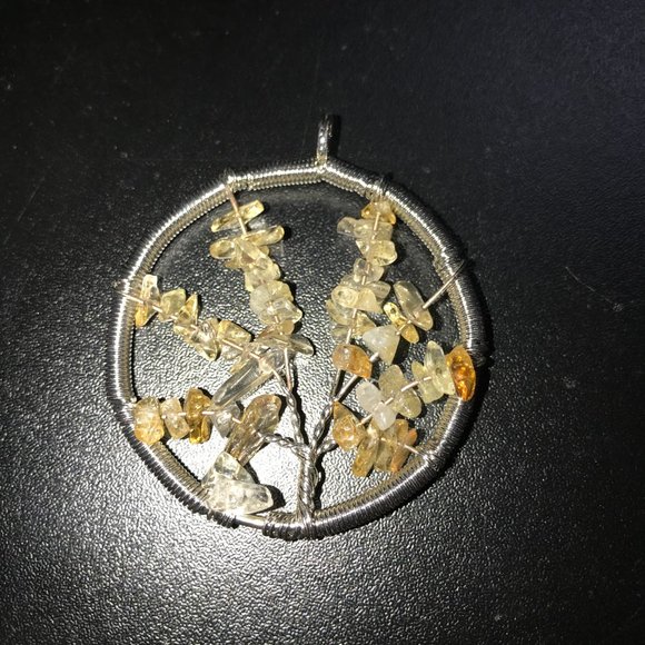 2 1/8" Natural Citrine Gemstone Tree Of Life Wire Wrap Pendant - Picture 4 of 12